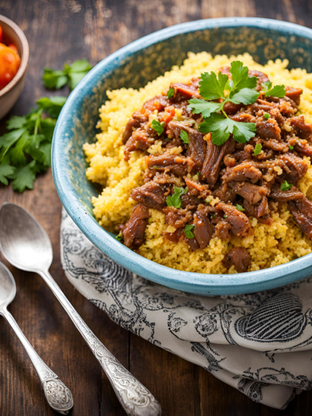 Cuscuz com Carne Desfiada