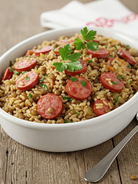 Arroz com Lentilha e Calabresa