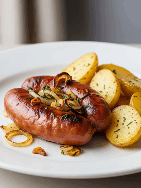 Linguiça Assada com Batatas