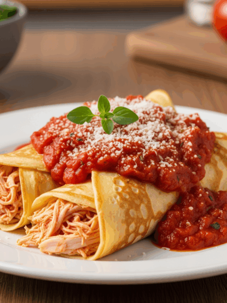 Panqueca de Frango Desfiado com Molho Cremoso