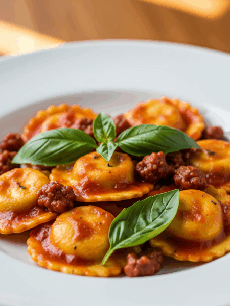 Ravioli com Molho Branco de Calabresa Cremosa