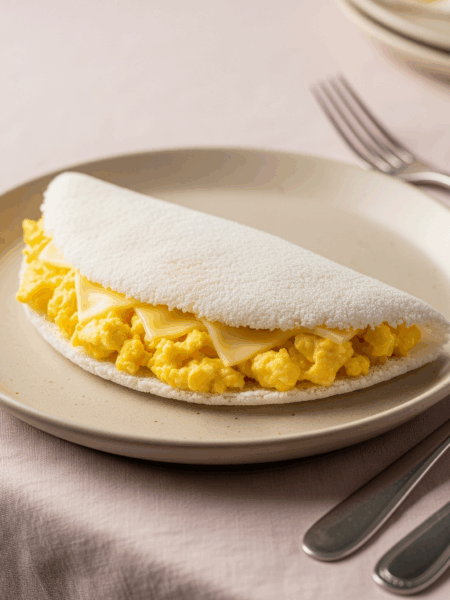 Tapioca com Ovo Mexido e Queijo