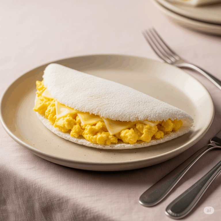 Tapioca com Ovo Mexido e Queijo Branco 3 Tapioca com Ovo Mexido e Queijo