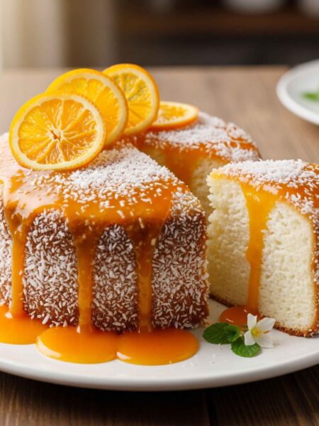 Bolo de Coco com Calda de Laranja