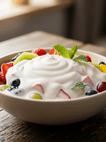 Salada de frutas com creme de maracujá