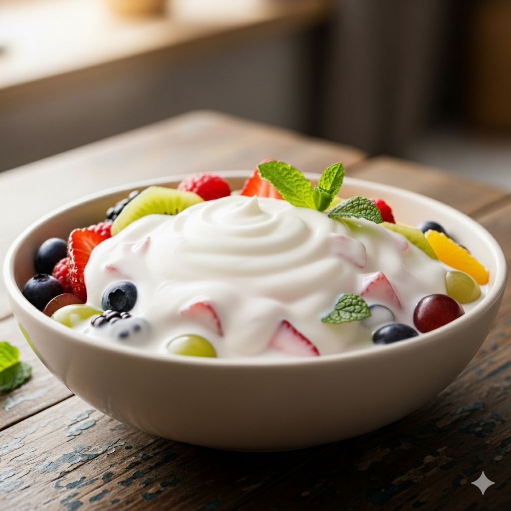 Salada de frutas com creme de maracujá