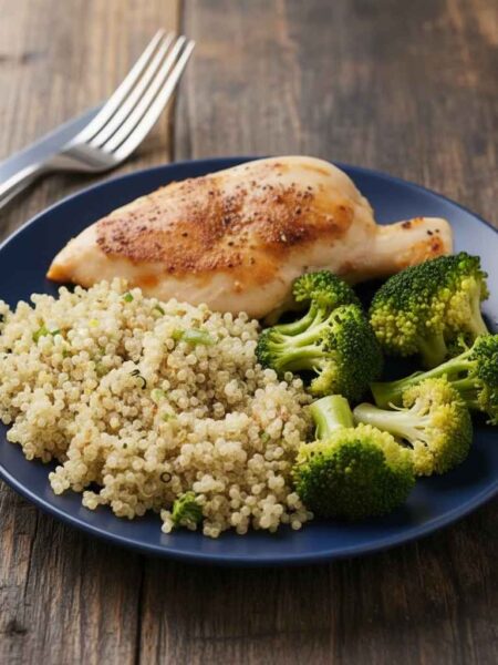 Quinoa com Frango Desfiado e Brócolis