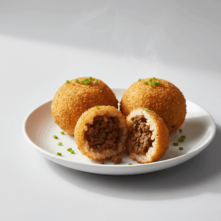 Bolinho de arroz com carne moída crocante 5 Bolinho de arroz com carne moída
