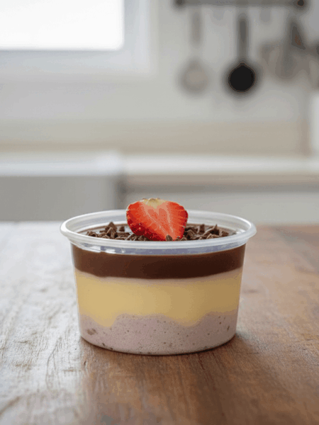Sobremesa de pote de chocolate com morango
