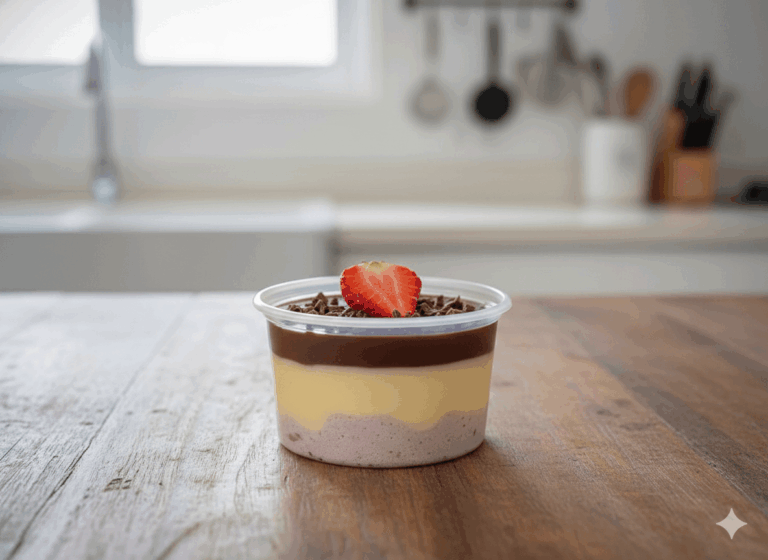 Sobremesa de pote de chocolate com morango
