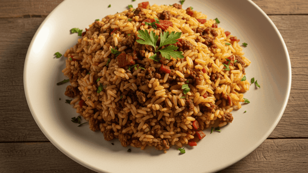 Arroz carreteiro com carne moída