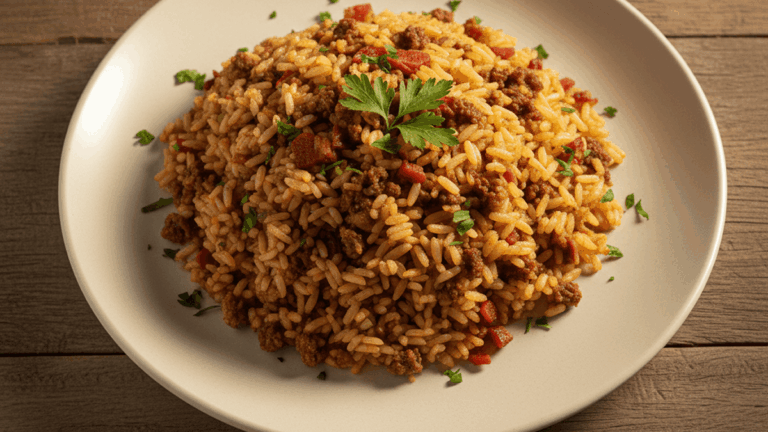 Arroz carreteiro com carne moída