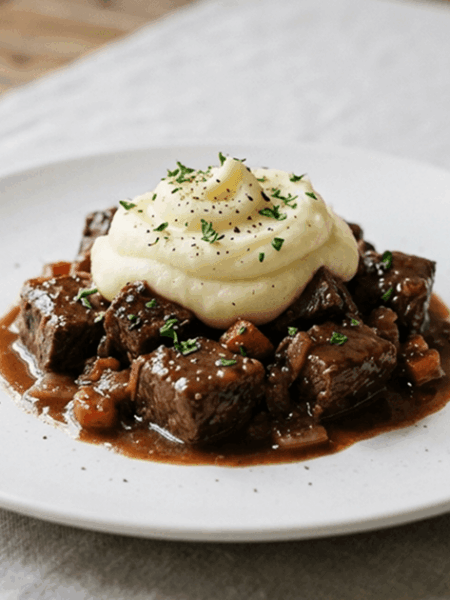 Coxão mole com creme de batata