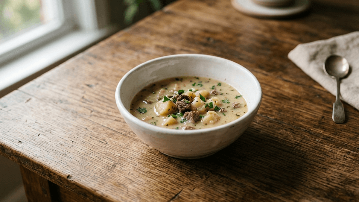 Sopa de inhame com carne