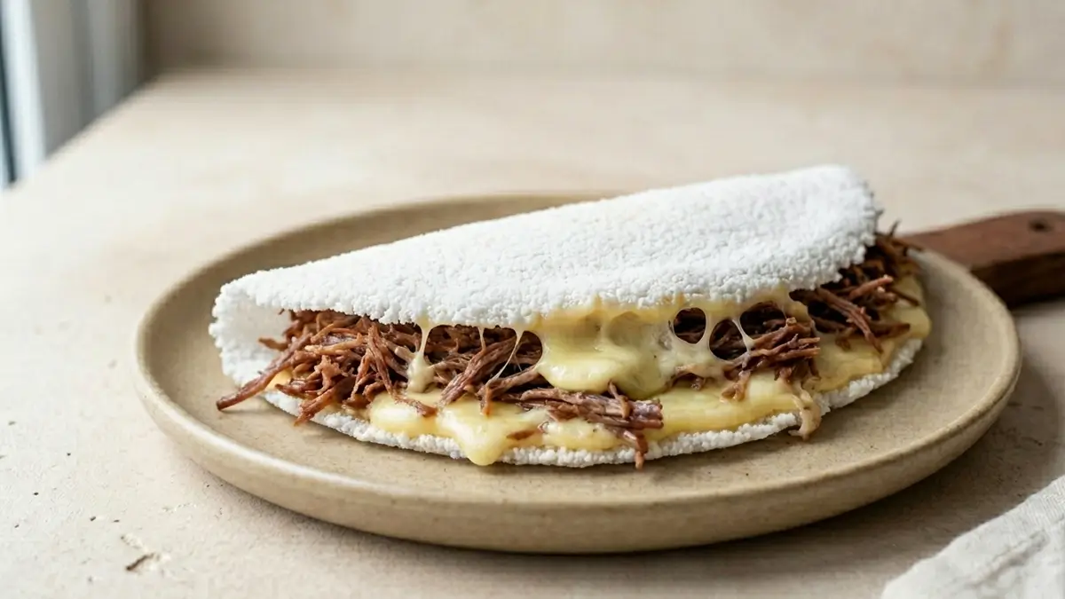 Tapioca de charque e queijo irresistivel