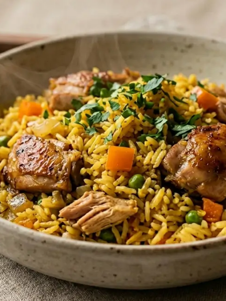 Arroz com frango simples